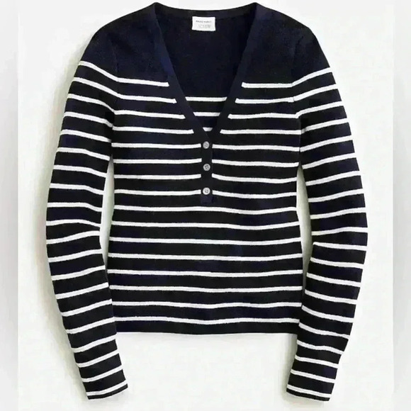 J. Crew Sweaters - Marie Marot X J.Crew V-neck Striped Henley Sweater in Navy with White Stripes